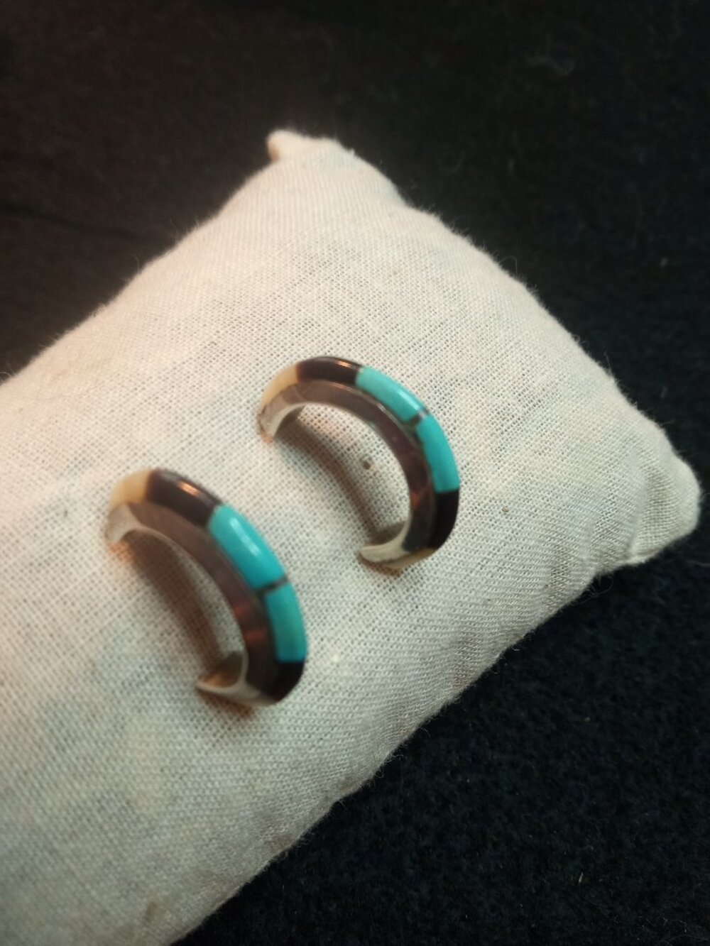 Native American / Zuni half hoop earrings signed by artist JC Chico.